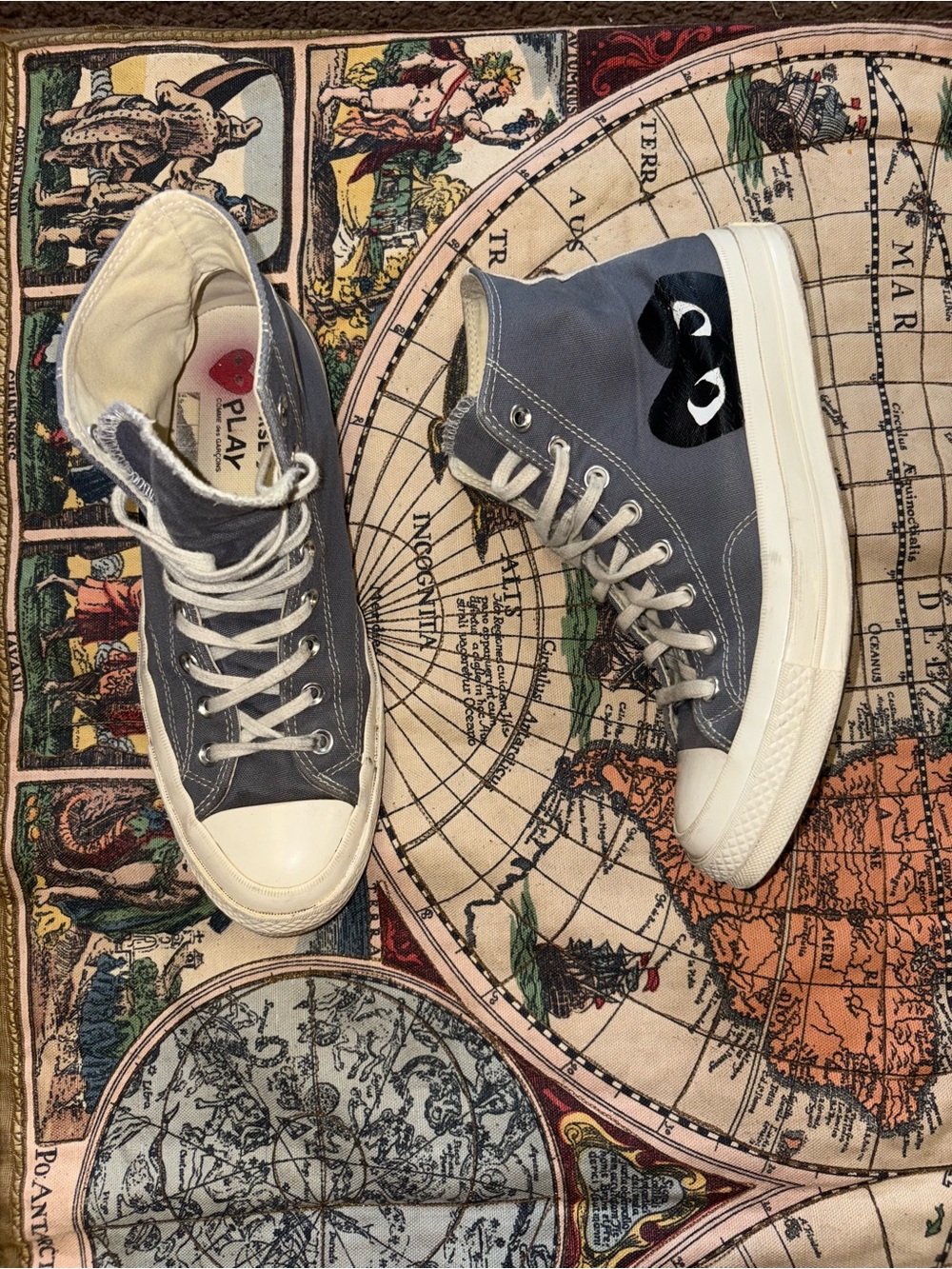 Comme des Garcons PLAY Gray High-Top Sneakers with Black Heart